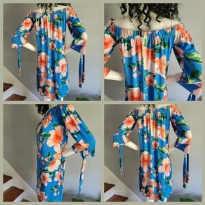 Vince Camuto's BluBlue/peach Floral Off shoulder Dress